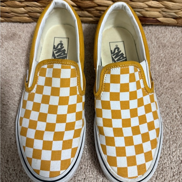 Vans Shoes - Vans Yellow and White Checkerboard Slip-Ons